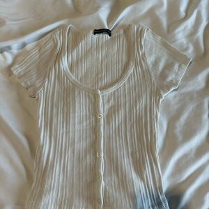 Brandy Melville White/Cream Button-Up Ribbed Top